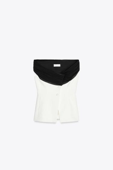 CONTRAST BUSTIER TOP - Ecru by Zara