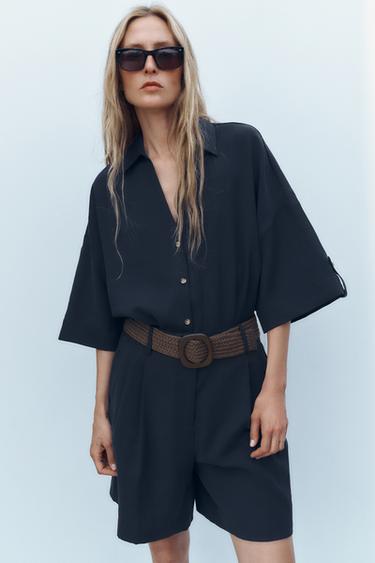 WIDE SHORT SLEEVE SHIRT - Navy blue by Zara - Image 3