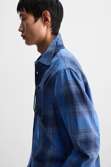 CHEMISE À CARREAUX AVEC POCHE - Bleu de Zara - Image 4