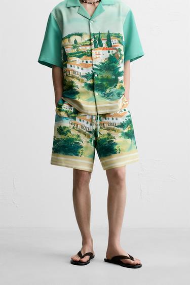 LANDSCAPE PRINT BERMUDA SHORTS - Green by Zara - Image 1
