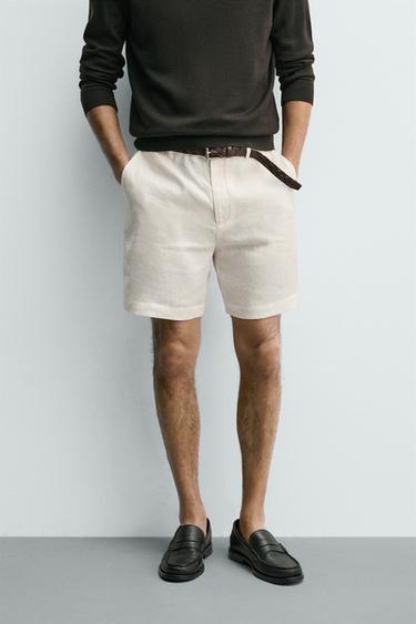 Zara REGULAR FIT 100% LINEN SHORTS - White