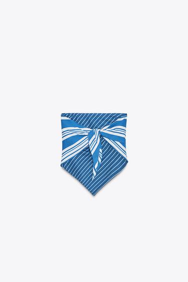 TOP BUSTIER AVEC LIN RAYÉ - Bleu / Blanc de Zara - Image 1
