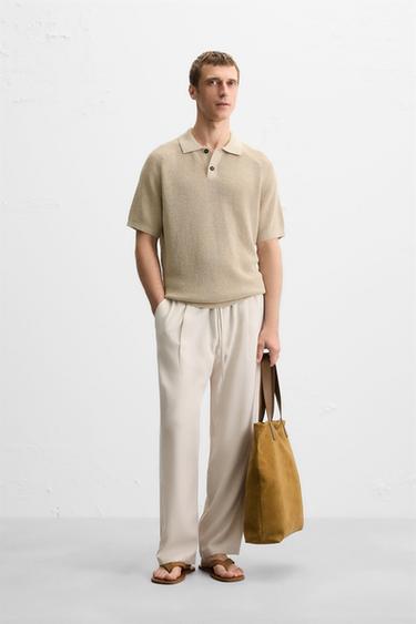 Zara TEXTURED KNIT POLO SHIRT - Beige - Image 0