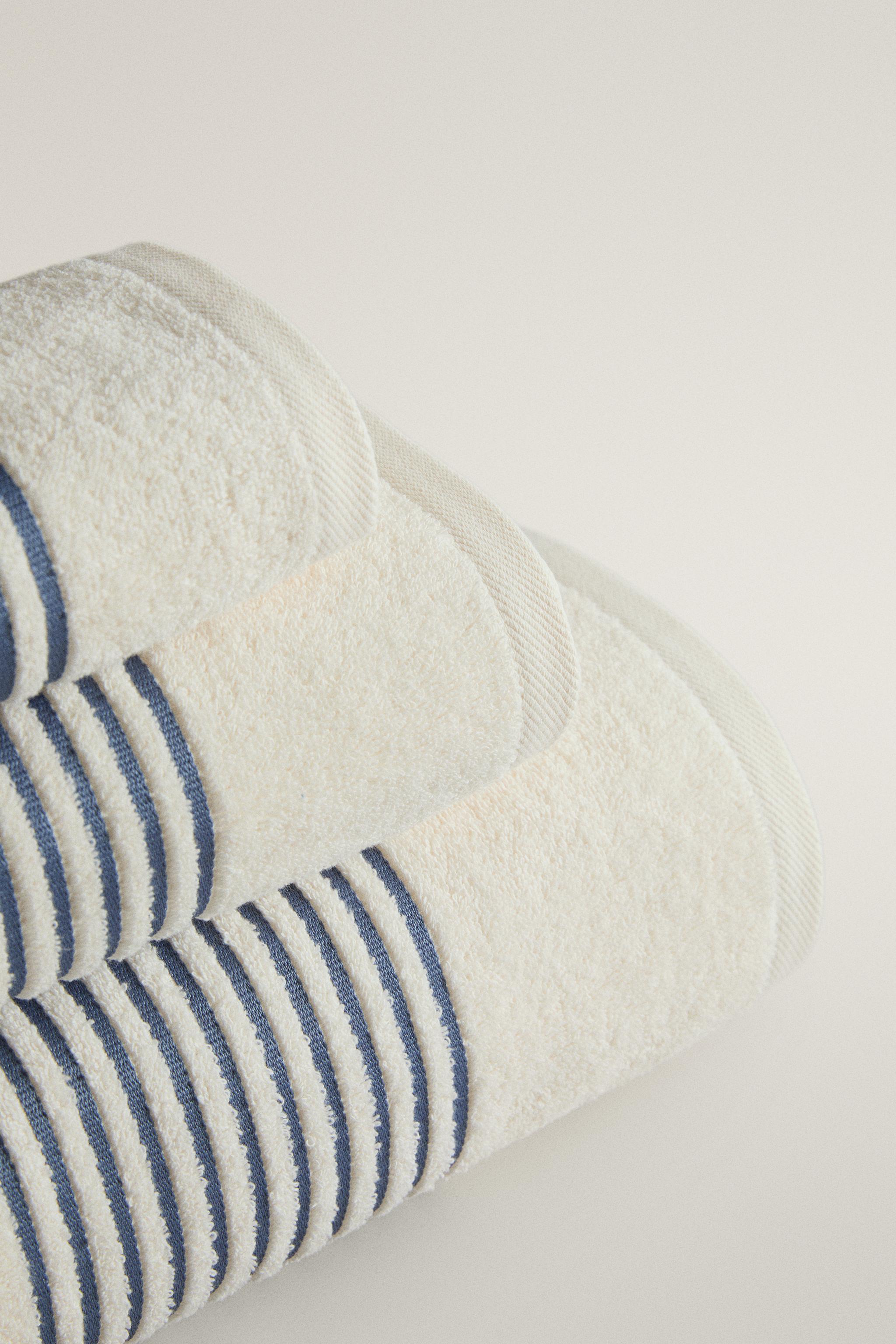 SERVIETTE DE BAIN COTON FRISES RAYURES