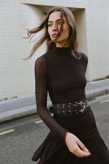 ROBE COURTE ASYMÉTRIQUE À CEINTURE - Marron de Zara - Image 2