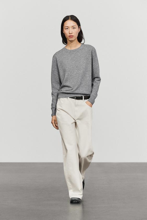 Zara Wool blend crew neck knit sweater - Gray marl - Image 0