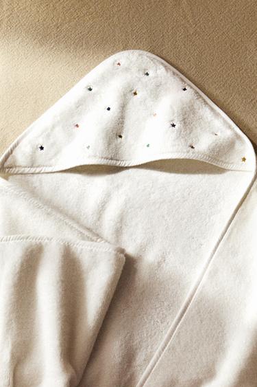 STARS HOODED BABY TOWEL - Oyster-white by Zara