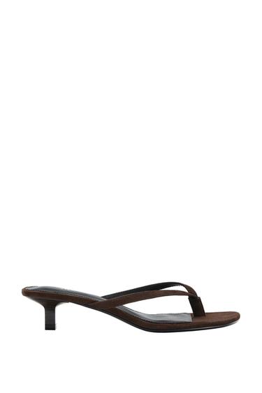 SUEDE KITTEN-HEEL SANDALS - Chocolate Brown by Zara