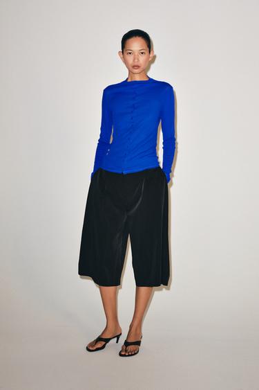 Zara BUTTONED HIGH NECK TOP - Blue