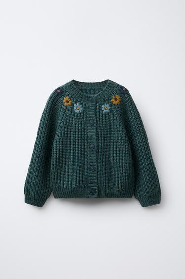 CARDIGAN WITH EMBROIDERED FLOWERS - Duck blue by Zara - Image 0