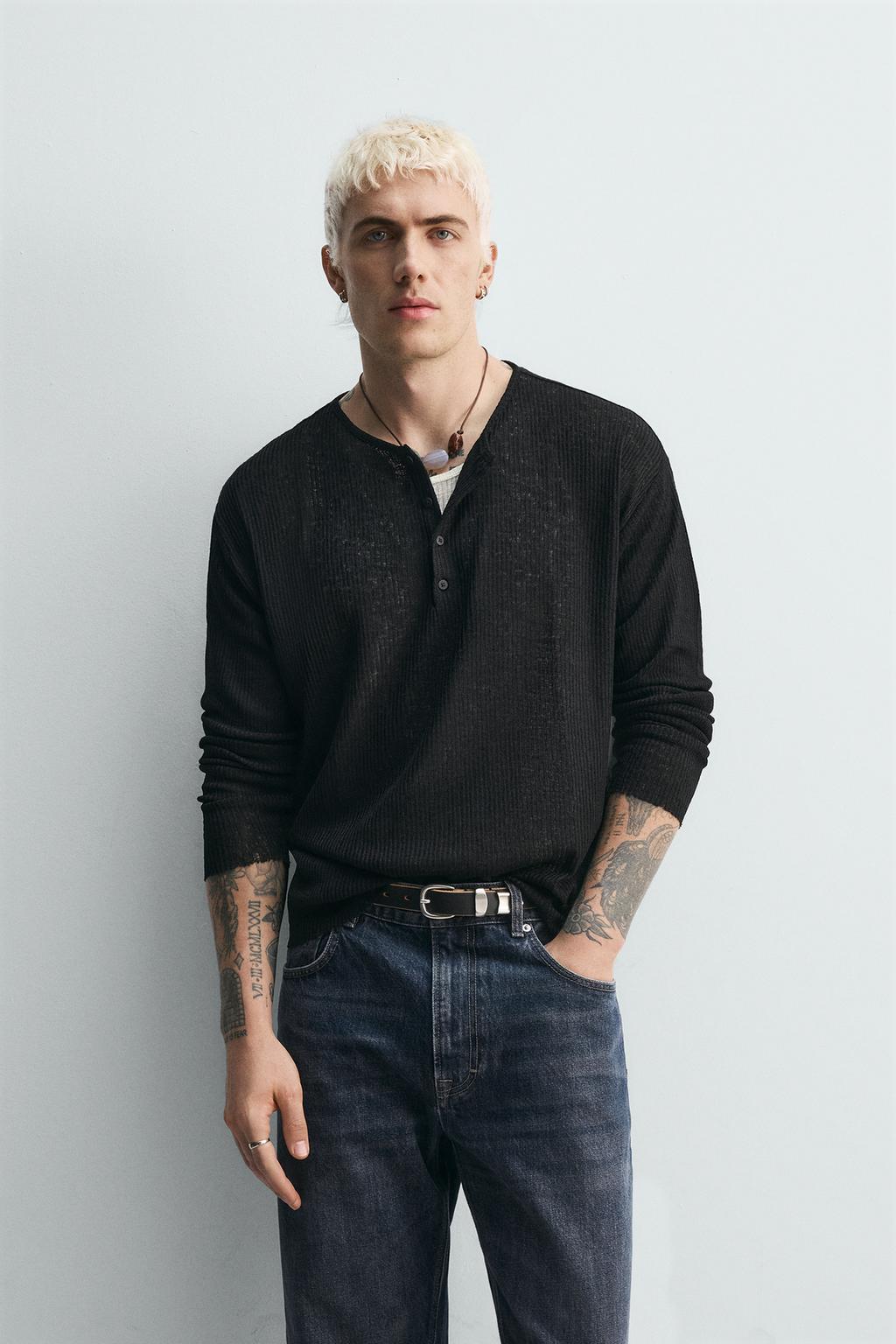 BUTTON-NECK KNIT SHIRT