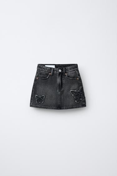 JUPE EN DENIM PAPILLON BRODÉ - Gris de Zara - Image 0