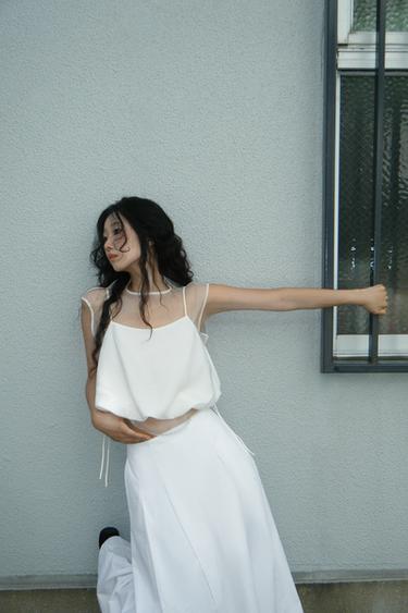 COMBINED ORGANZA BALLOON TOP - Ecru by Zara