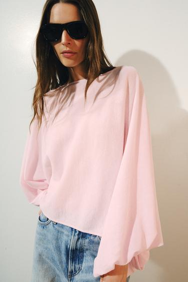 VOLUMINOUS SLEEVE JUMPER - Pale pink by Zara