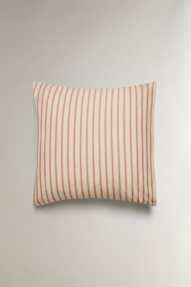 TAIE D’OREILLER PERCALE DE COTON RAYURES (300 FILS) - Rouge de Zara - Image 2