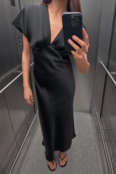 SATIN MIDI DRESS - Black by Zara