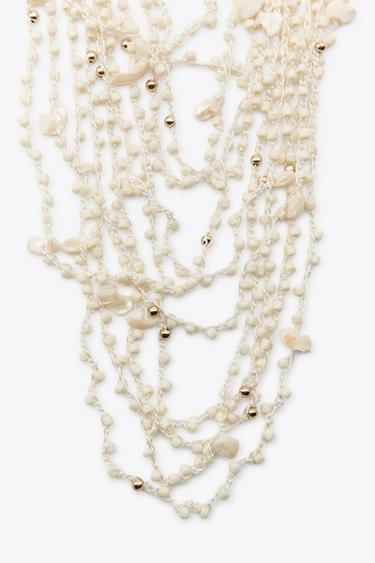 BEADED SEASHELL BIB NECKLACE - Ecru by Zara - Image 1