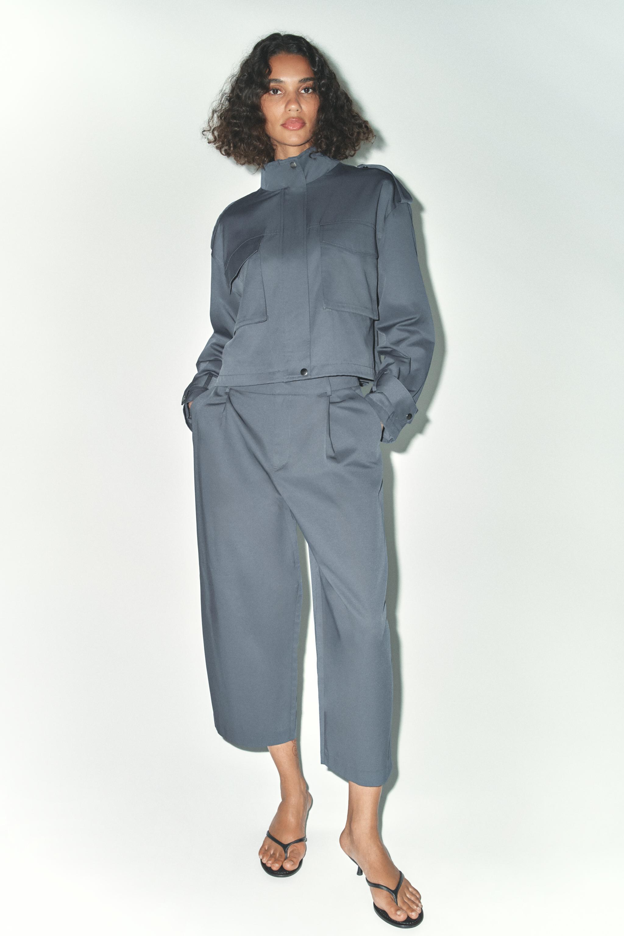 ZARA新品 上下セット ダークグレー シングルブレスト 毛70% シルク30% ZARA - ZARA ショルダーパッド ストレートブレザー XSサイズ