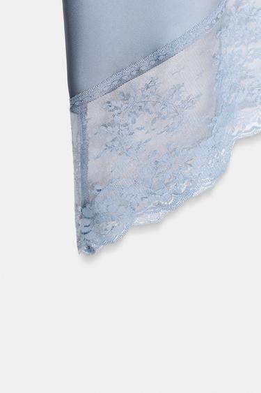 JUPE MI-LONGUE SATINÉE AVEC BAS ASYMÉTRIQUE EN DENTELLE - Bleu / Gris de Zara - Image 5