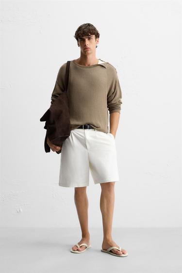 BUTTON-UP KNIT T-SHIRT - Dark beige by Zara - Image 0