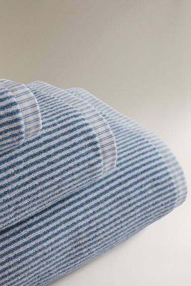 STRIPED COTTON BATH TOWEL - dusty blue by Zara - Image 1