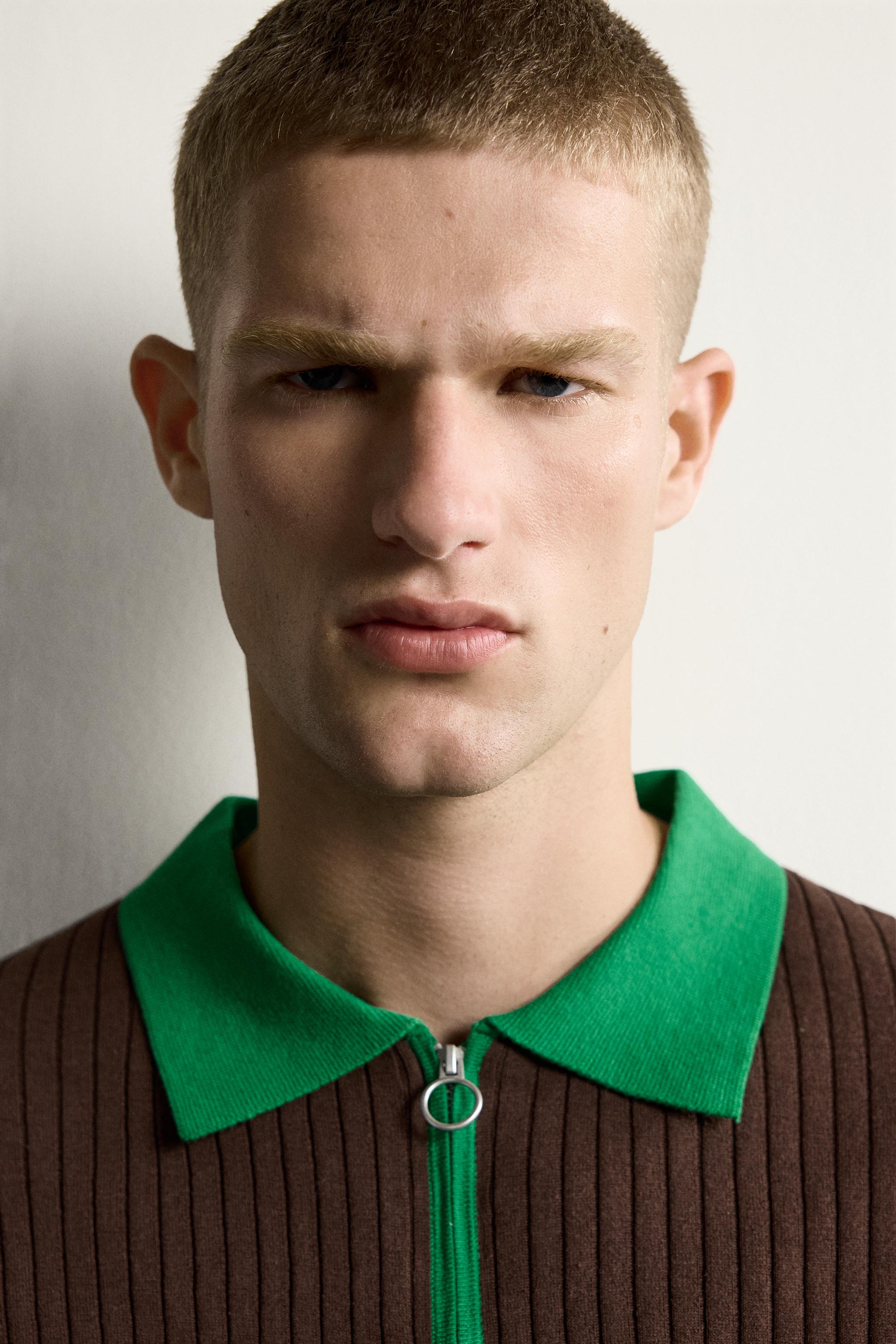 Мужские рубашки Zara COLOR BLOCK ZIP KNIT POLO SHIRT — фото 6