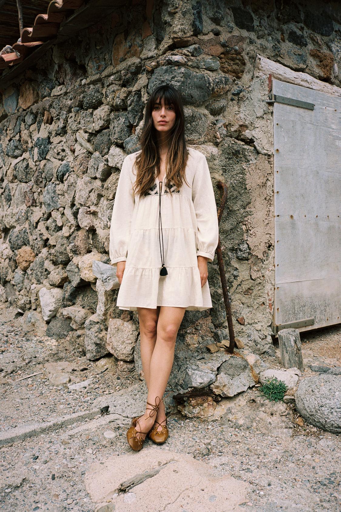 EMBROIDERED PANEL MINI DRESS