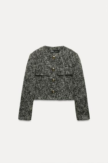 SAKO CROPPED SE STRUKTUROU - ern / Stbrn od Zara