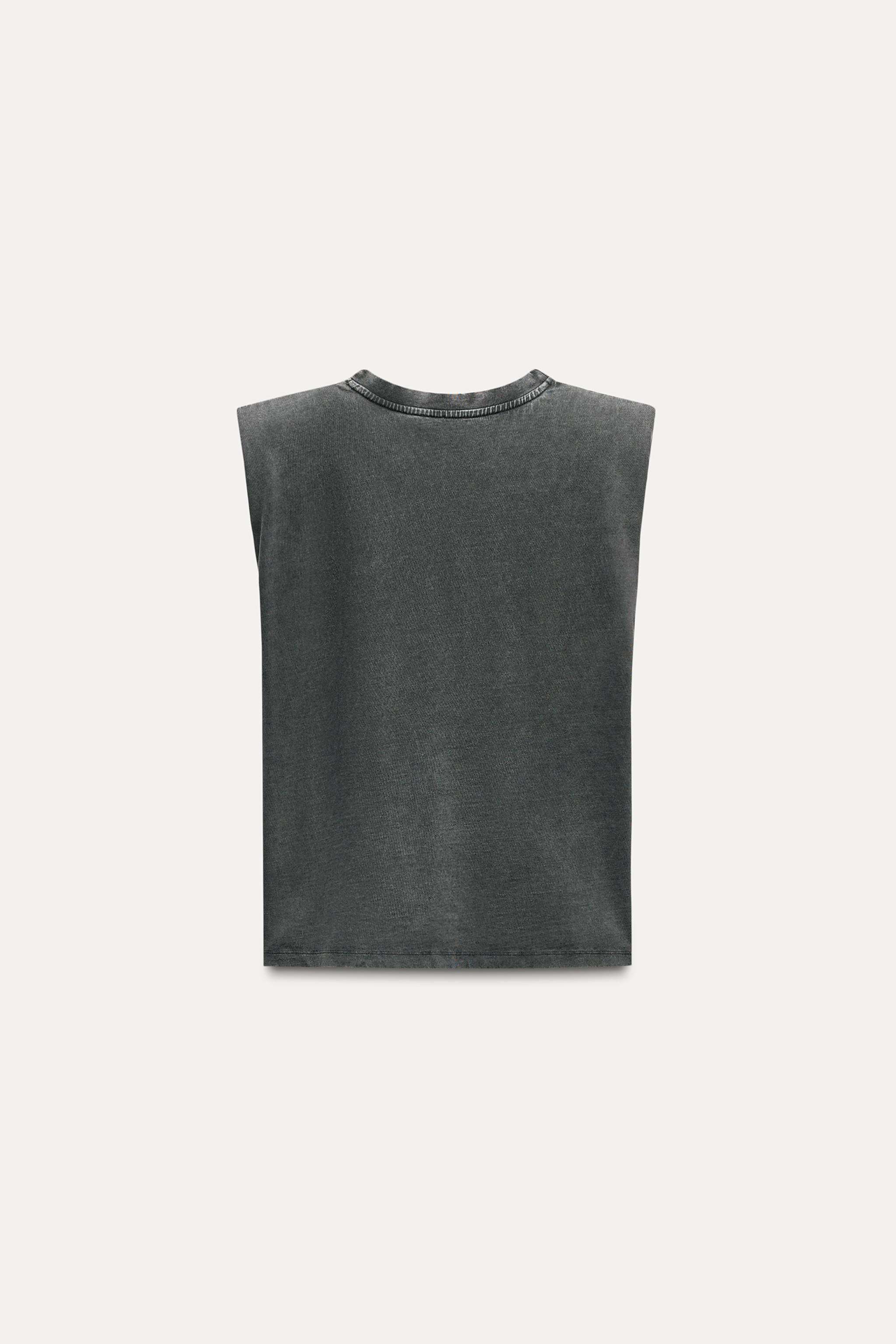 Pad Top Zara Shoulder Pad Tank JEWELLED SHOULDER PAD T-SHIRT