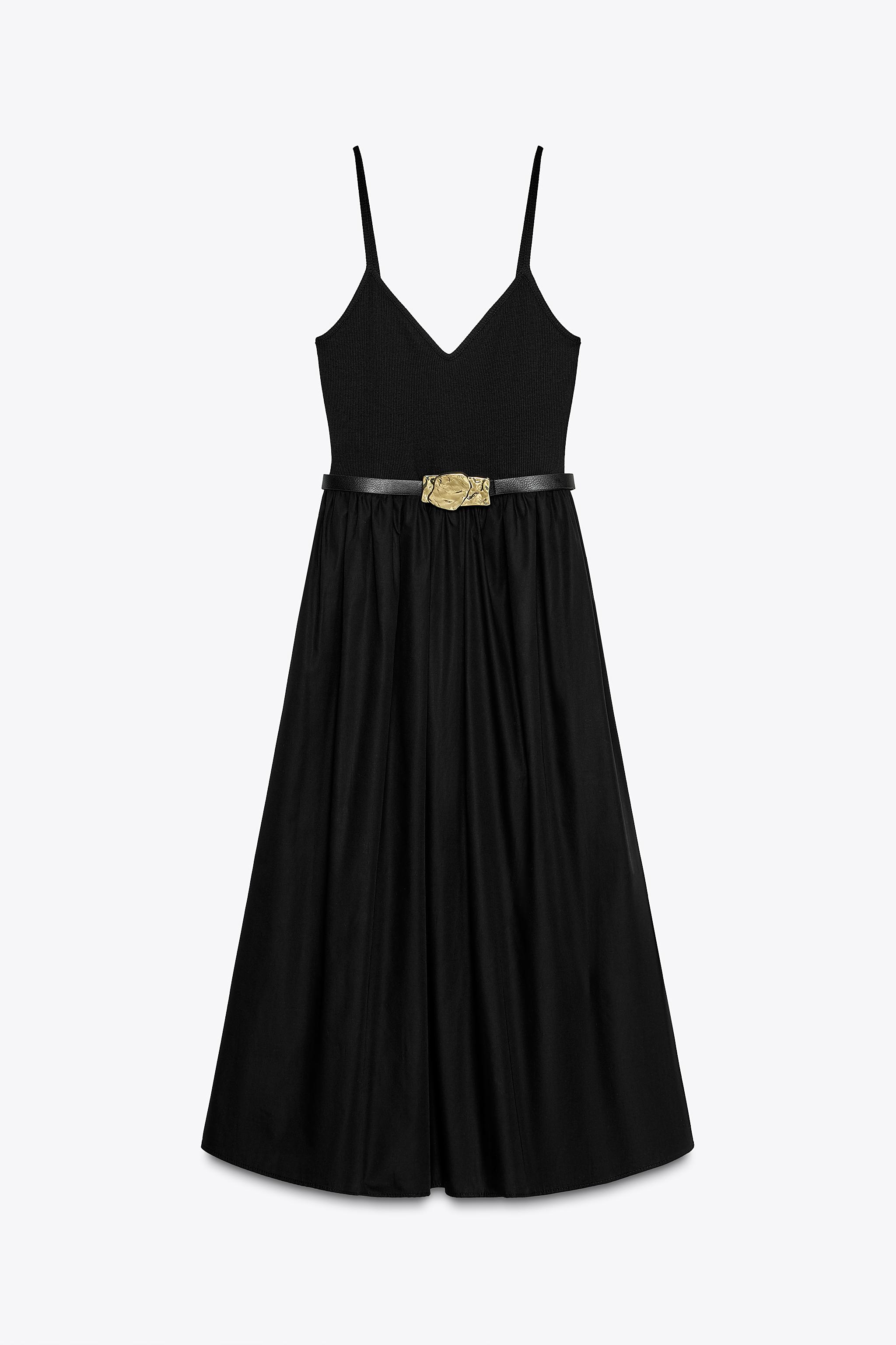 ZARA ベルト付き異素材ミックスミディワンピース 1165/065 BELTED COMBINATION MIDI DRESS - Black | ZARA United States