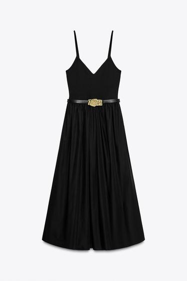 CONTRAST MIDI DRESS WITH BELT - Black by Zara - Image 4
