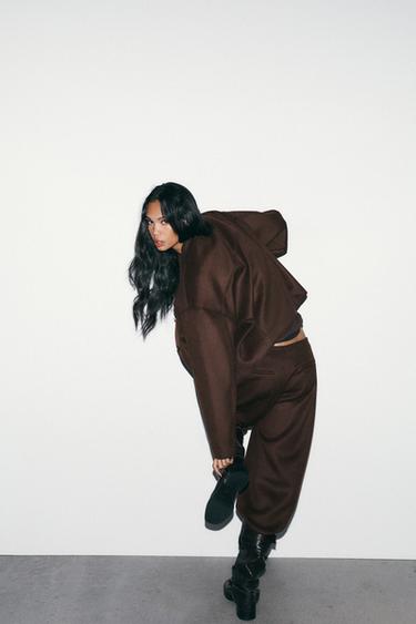 BARREL TROUSERS WITH WOOL PLEAT - Dark brown by Zara - Image 3