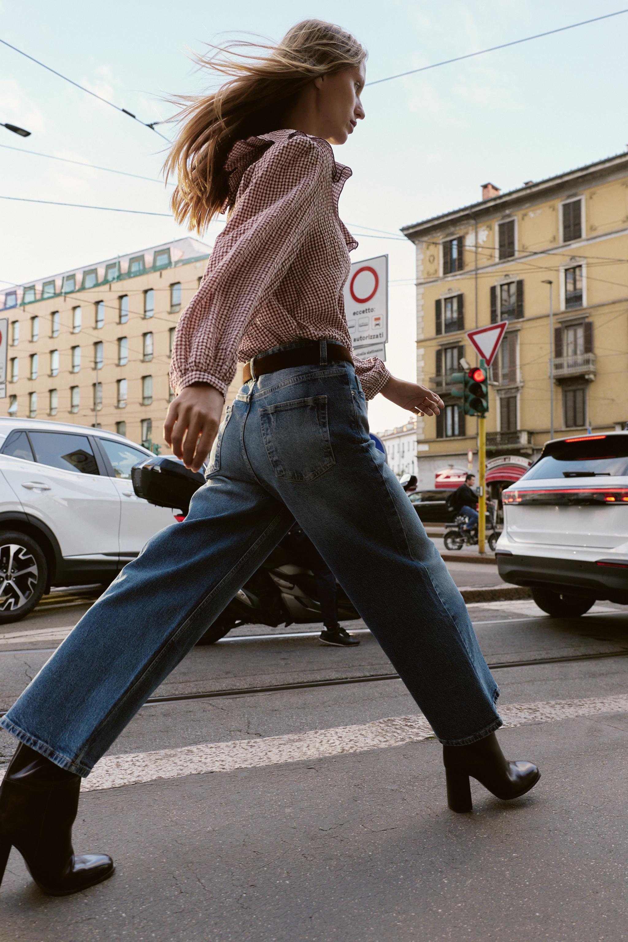 Z.10 HIGH-WAISTED BELTED CULOTTE JEANS - White | ZARA Mexico