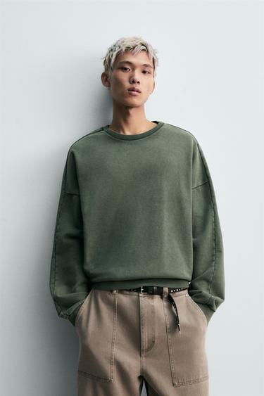 Zara 水洗寬鬆版運動衫 - 綠色