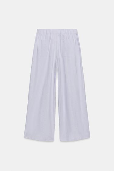 PANTALON LARGE À PINCES AVEC LIN - Lilas de Zara - Image 4