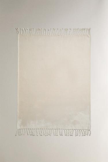 Zara FLEECE BLANKET WITH FRINGING - Mid-ecru