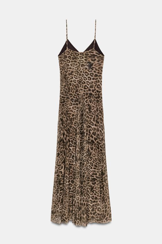 purple leopard print dress zara ZARA SATIN EFFECT PRINT DRESS LEOPARD SIZE S