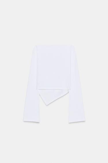 T-SHIRT COL BATEAU ASYMÉTRIQUE - Blanc de Zara - Image 6