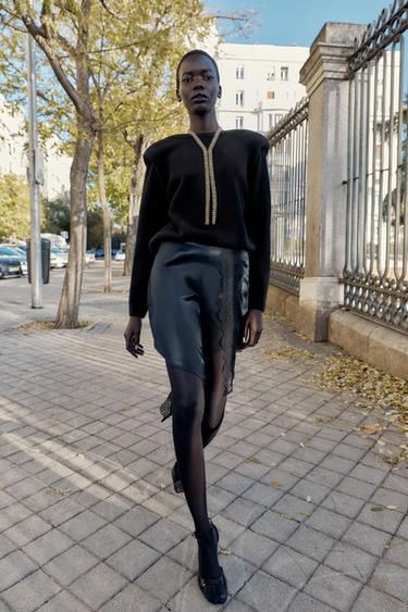 Zara COMBINATION SATIN MINI SKIRT WITH LACE - Navy blue - Image 0