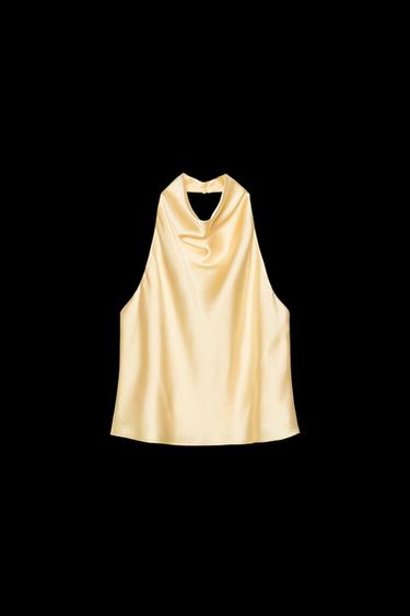 TOP HALTER SATINADO - Amarillo de Zara - Imagen 0