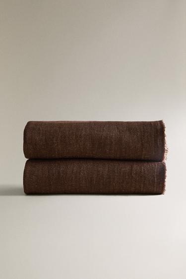 FRINGED LINEN THROW - Brown by Zara - Image 1