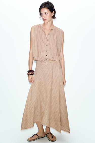 FALDA ASIMÉTRICA RAYAS SET - Marrón claro de Zara