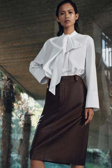 ZW COLLECTION LIMITED EDITION LEATHER MIDI SKIRT - Brown by Zara - Image 2