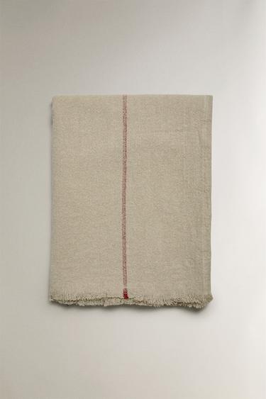 Zaras RANDIG LINNEFILT - Ljust beige