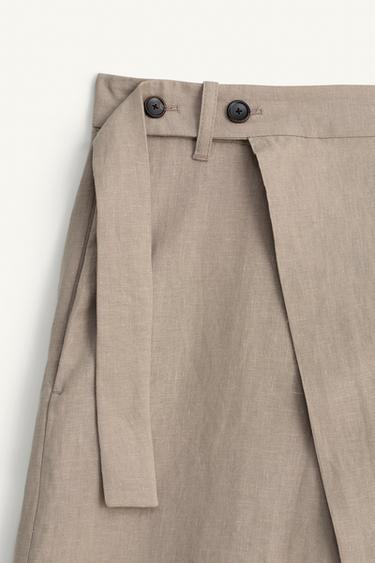 SHORT CROISÉ WIDE FIT 100% LIN - Beige de Zara - Image 7