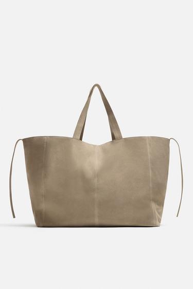 BOLSO SHOPPER PIEL - Blanco Hueso de Zara
