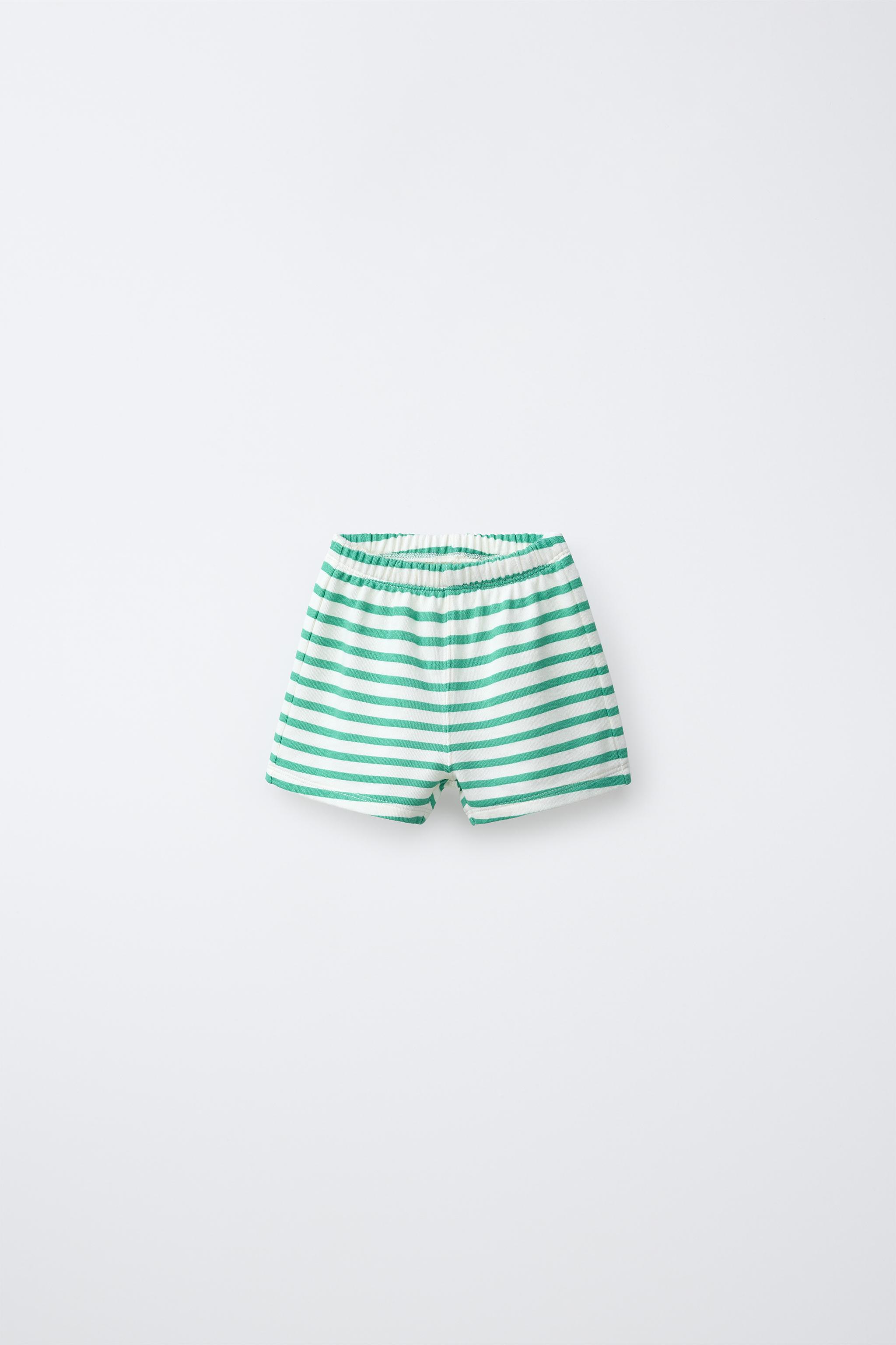 SHORT À RAYURES ET BRODERIE MANDARINE