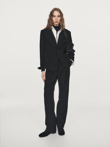 Zara Pinstripe lapelless blazer - Black