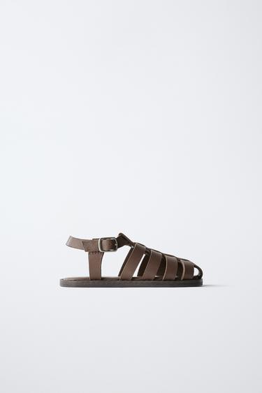 Zara LEATHER FISHERMAN SANDALS WITH BUCKLE - Brown - Image 0