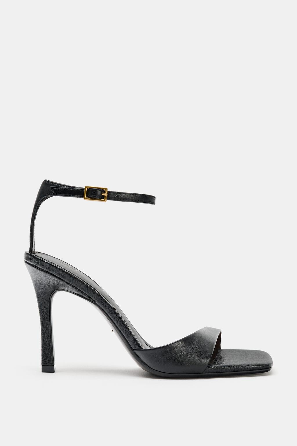 Asymmetric Leather Heeled Sandals